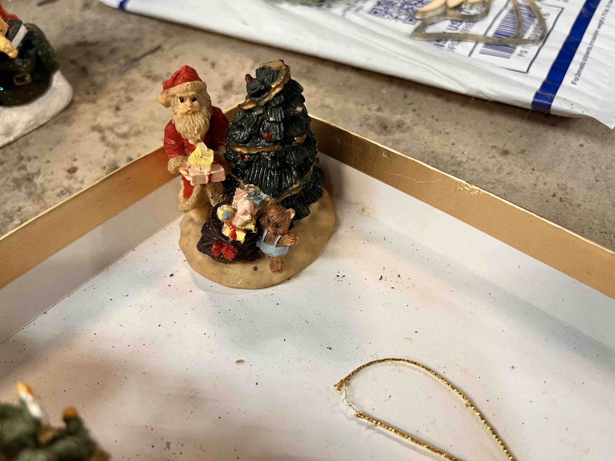 Miniature Resin Santa and Christmas Tree Figurine