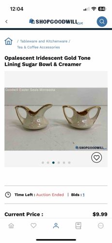 Opalescent Iridescent Gold Tone Lining Sugar Bowl & Creamer