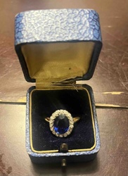 Oval Sapphire and Diamond Halo Ring (14k Gold)