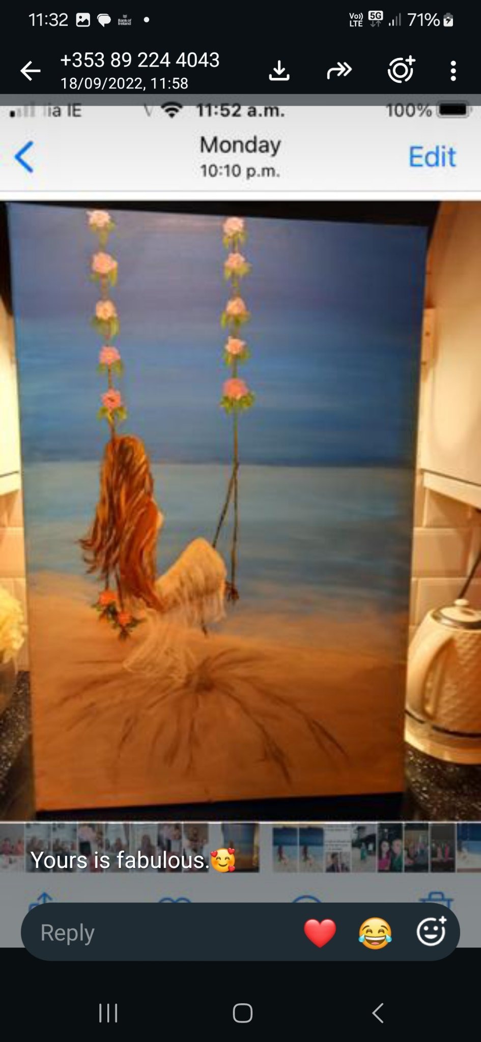 Submitted photo of Acrylic painting depicting a figure on a floral swing