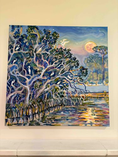 Moonlit Marsh Painting by Christopher Stebley