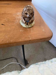 Glazed Ceramic Hedgehog Figurine with Blue Object