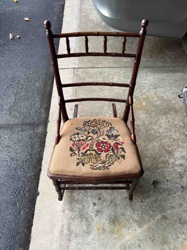 Victorian Folding 'Bamboo' Rocking Chair with Embroidered Upholstery