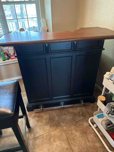 Modern Two-Tone Home Bar with Matching Stools