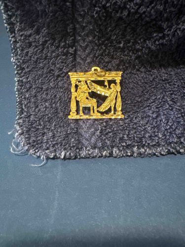 Egyptian Revival Pharaonic and Winged Deity Gold-Tone Pendant