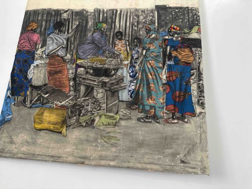 Mixed Media Artwork: African Market Scene