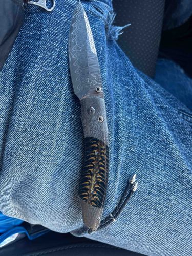 Custom Damascus Folding Knife with Textured Handle