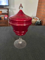 Ruby Red Glass Covered Goblet / Candy Dish