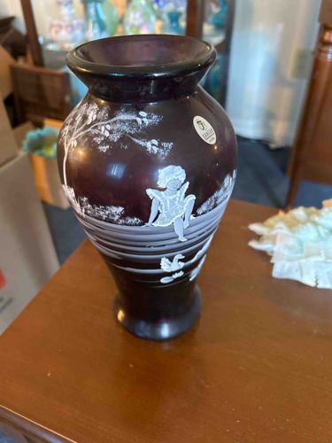 Amethyst Vase with White Enamel Decoration