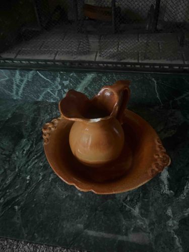 Glazed Ceramic Pitcher and Basin Set