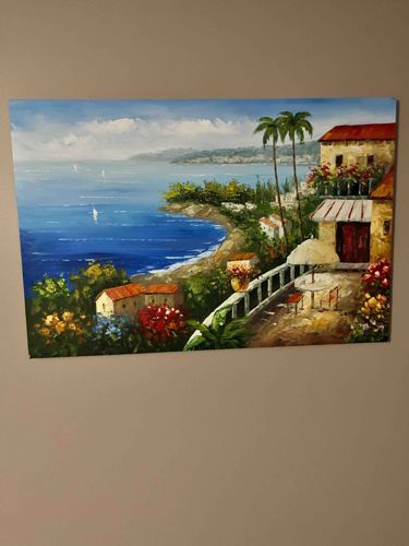 Mediterranean Coastal Landscape Oil Painting on Canvas