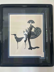 Framed Art Deco Style Print depicting a Lady with a Greyhound