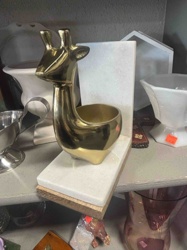 Brass Giraffe Head Bookend with Marble Base