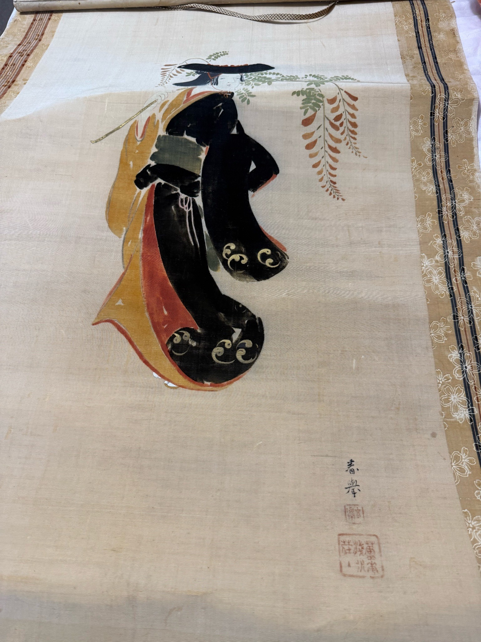 Submitted photo of Hanging scroll painting on silk depicting a courtesan