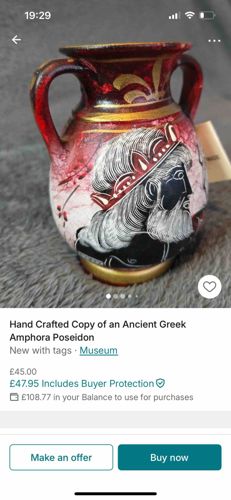 Hand-Crafted Copy of an Ancient Greek Amphora with Poseidon Motif