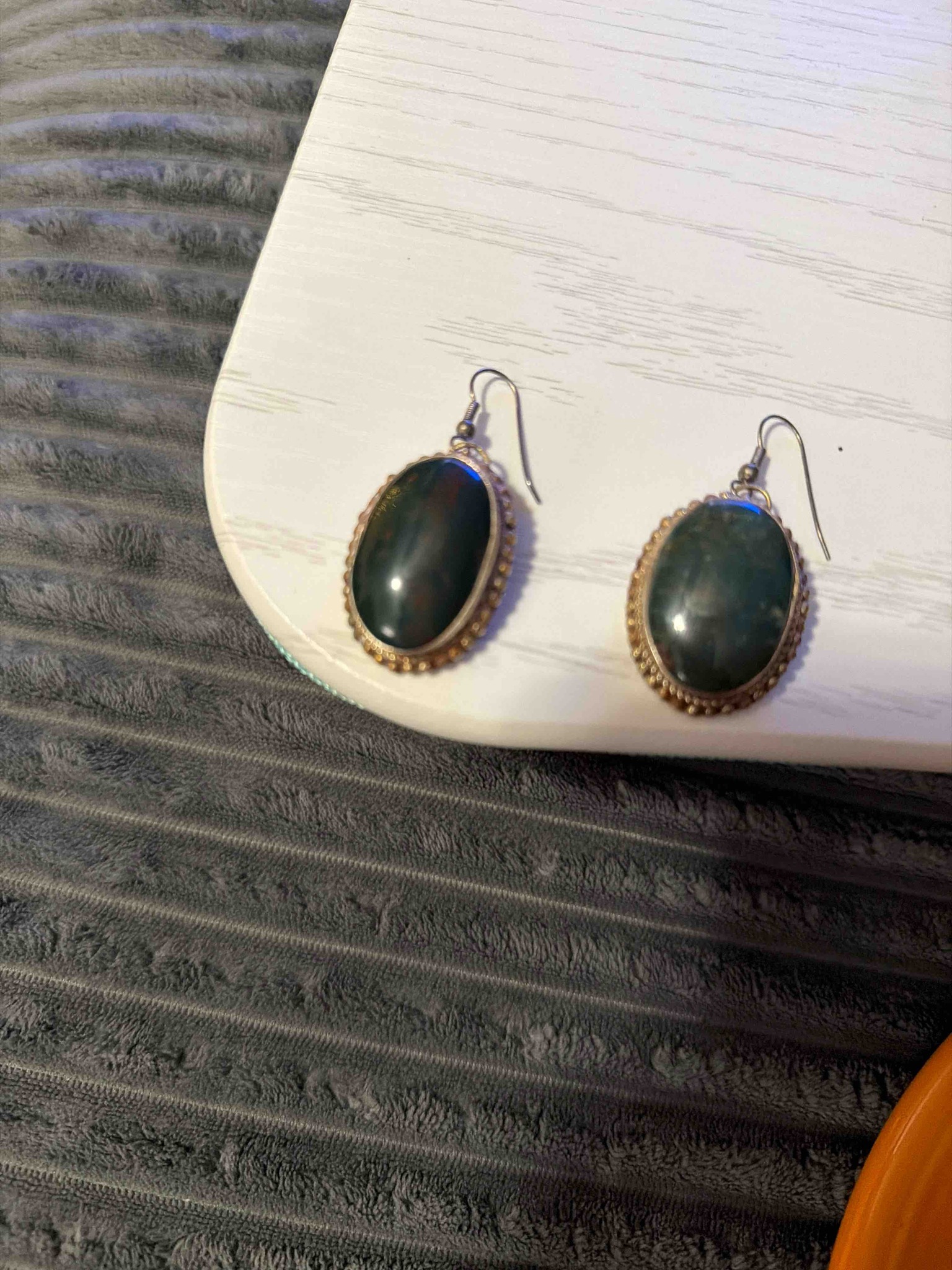 Bloodstone Oval Cabochon Beaded Drop Earrings