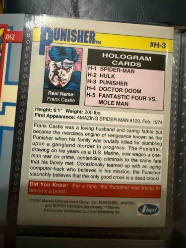 1991 Impel Marvel Universe Series 2 Punisher Hologram Card #H-3