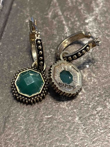 Napier Octagonal Green Stone Drop Hoop Earrings