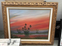 Tropical Sunset Landscape Painting with Palm Trees