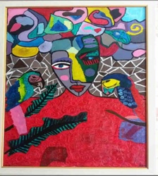 Abstract Figural Painting with Parrots