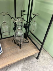 Wrought Iron and Wood Wine Rack Table / Stand with Glass Holders