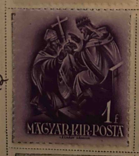 Hungarian 'Magyar Kir. Posta' 1f Stamp with Ecclesiastical Scene