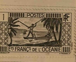 French Oceania '1' Franc Postes Stamp