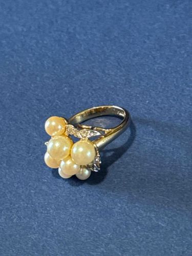 Pearl and Diamond Cluster Ring
