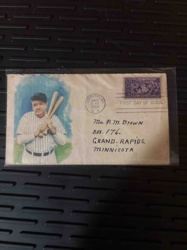 Babe Ruth First Day Cover (FDC) - 1939 Cooperstown Centennial