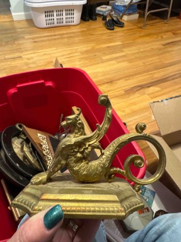 Vintage Neoclassical Cast Brass Sea-Griffin Bookend