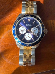 Guess Men's Two-Tone Blue Dial Multi-Function Wristwatch