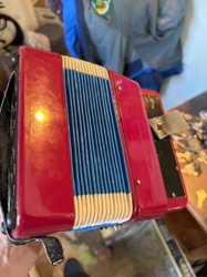 Child's or Student Accordion with Red Casing and Blue/White Bellows