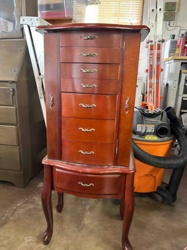 Tall Wooden Jewelry Armoire with Cabriole Legs