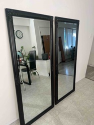 Pair of Ornate Black Framed Floor Mirrors
