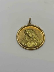 14K Gold Madonna and Child Medallion Pendant