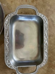 Rectangular Pewter Serving Tray with Handles
