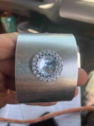 Cuff Bracelet with Faceted Oval Stone and Rhinestone Halo