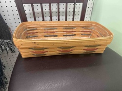 Longaberger-Style Rectangular Basket with Decorative Weaving