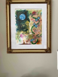 Abstract Mixed Media Artwork with Profile and Symbolic Elements