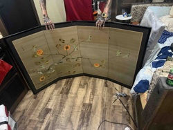 East Asian Lacquered Room Divider Screen with Persimmon and Bird Motif