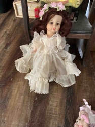 Vintage Girl Doll with Romantic Gown and Floral Headpiece