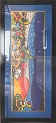 Abstract Cubist/Folk Art Style Framed Piece with Star of David and Cosmic Elements