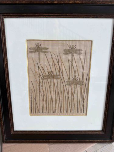 Framed Embroidered Dragonfly Art