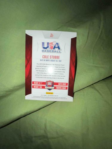 Cole Stobbe 2015 Panini USA Baseball 18U National Team Trading Card (Card No. 47, Reverse Side)