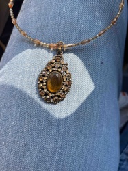 Teardrop Cabochon and Rhinestone Beaded Necklace