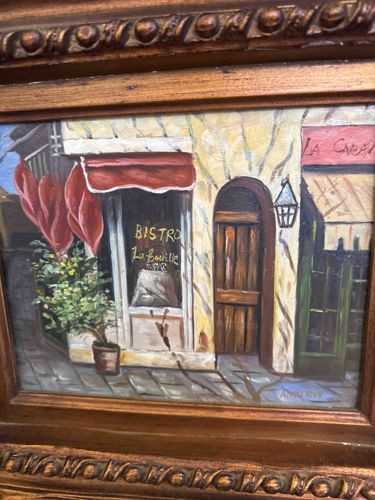 Framed Oil Painting 'Bistro La Bouillie' Street Scene
