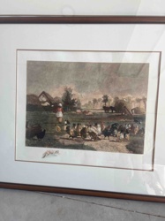 Framed Farmyard Scene Print with Fowl and Fox
