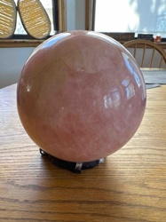 Large Pink Crystal Sphere on Stand