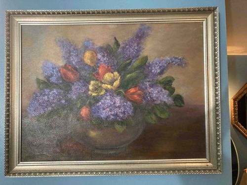 Impressionistic Floral Still Life with Lilacs and Tulips