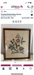 Framed Botanical Embroidery Scene